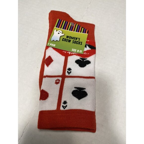 1 pair womens crew socks deck of cards vampire lips size 9-11 - Picture 1 of 4